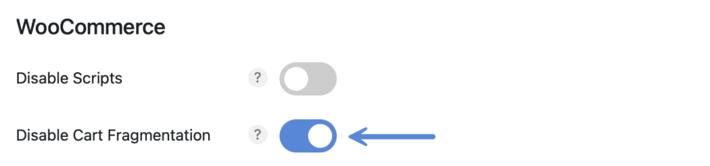 Perfmatters setting to disable WooCommerce cart fragments